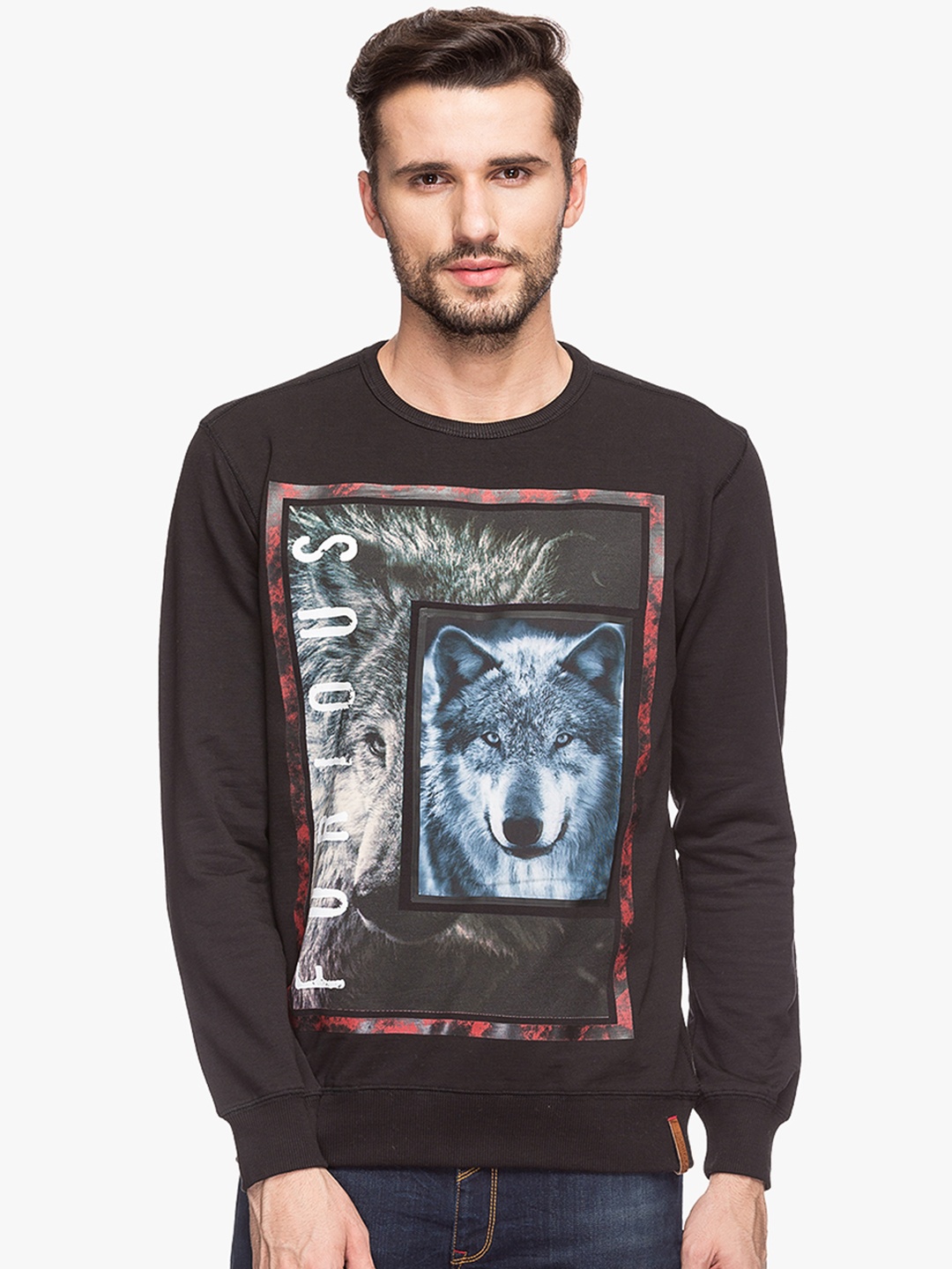 

Status Quo Men Charcoal Printed Sweatshirt