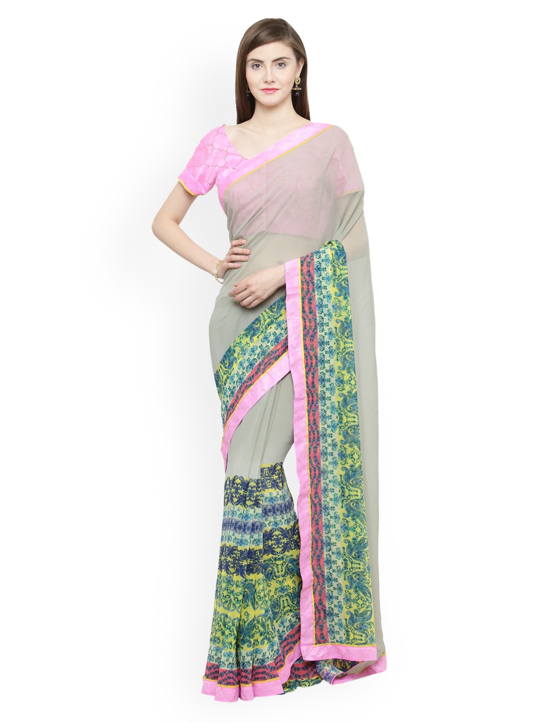 

Shaily Pink Solid Pure Georgette Saree