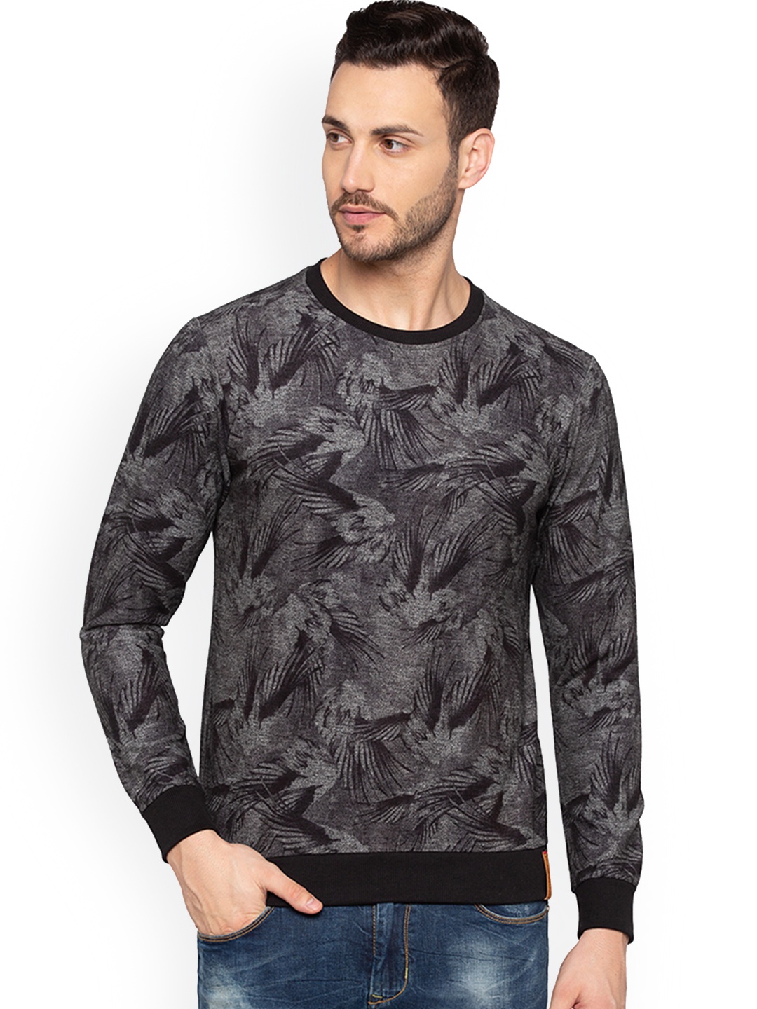 

Status Quo Men Grey & Black Slim Fit Printed Sweatshirt