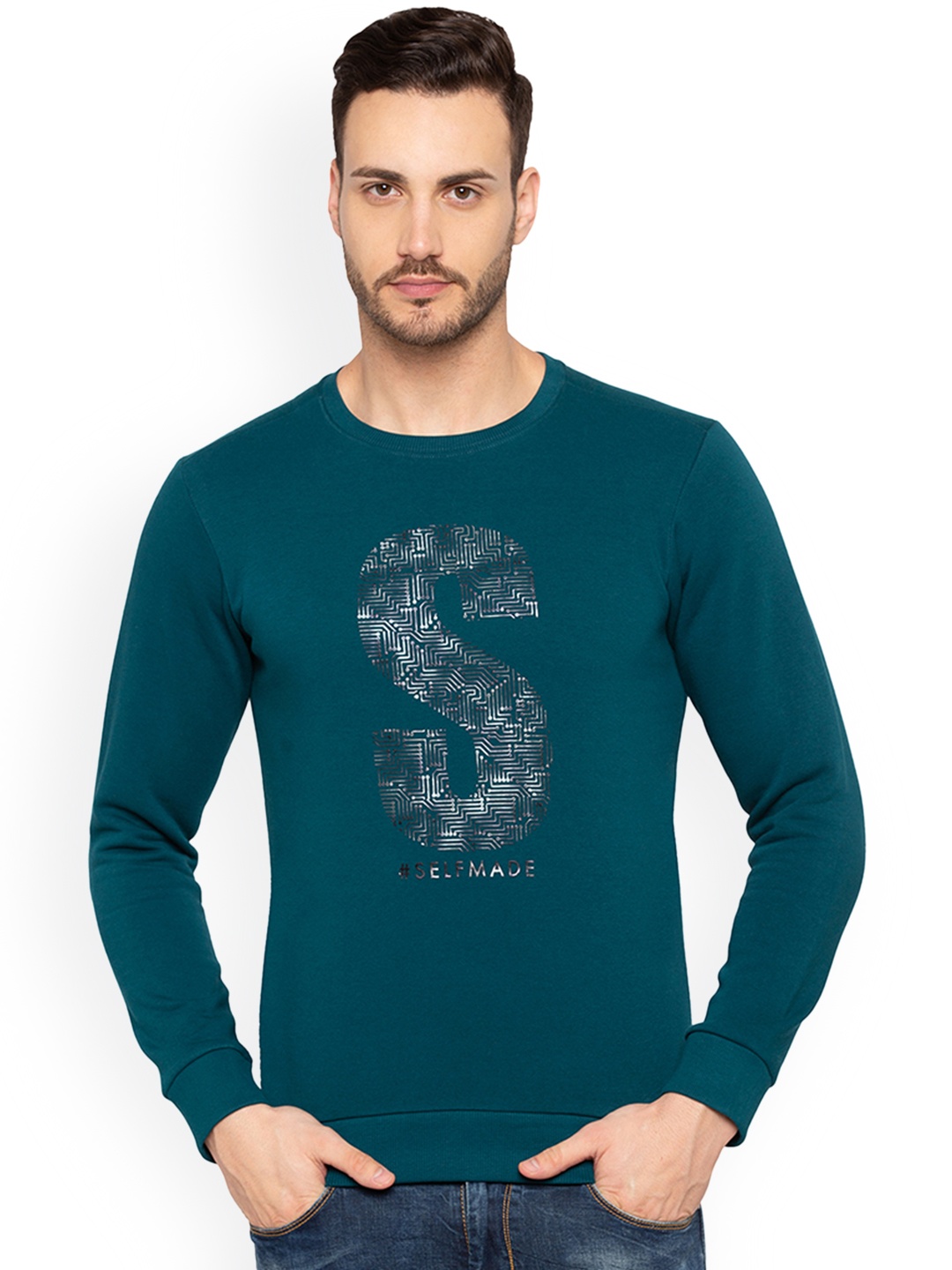 

Status Quo Men Teal Blue Printed Sweatshirt