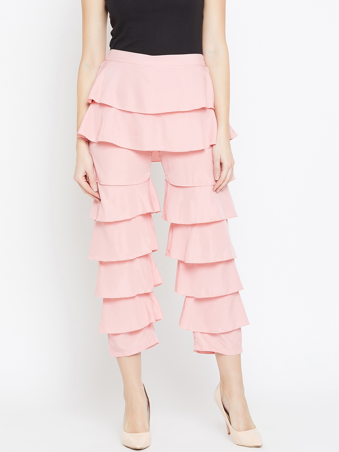 

Bitterlime Women Pink Loose Fit Solid Tiered Culottes