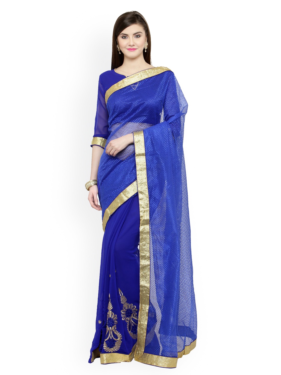 

Shaily Blue Solid Pure Georgette Saree