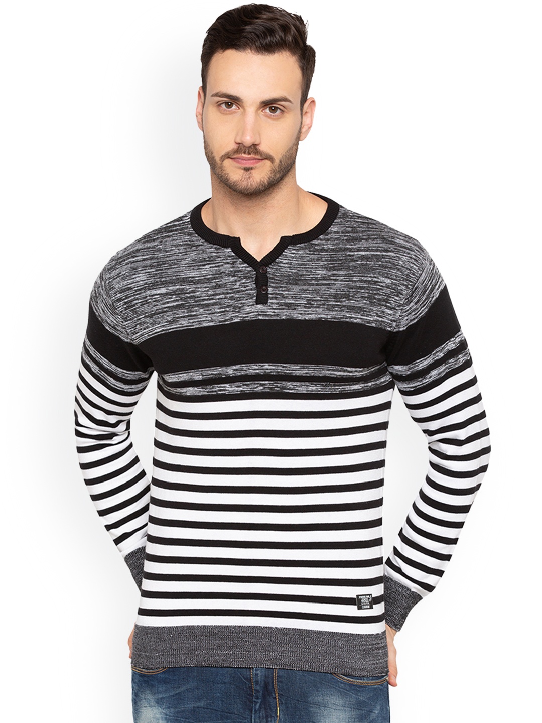 

Status Quo Men Black & Grey Striped Pullover