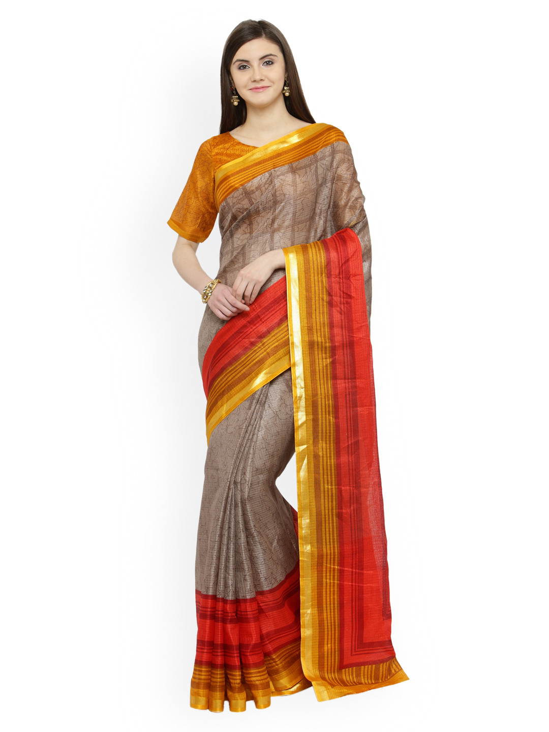 

Shaily Brown & Red Silk Cotton Checked Saree