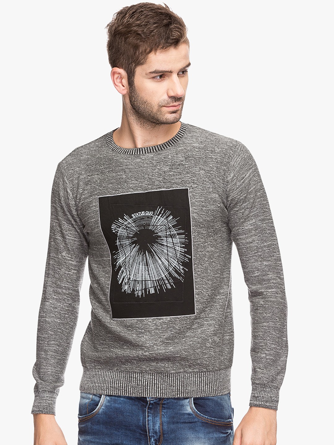 

Status Quo Men Grey & Black Printed Pullover