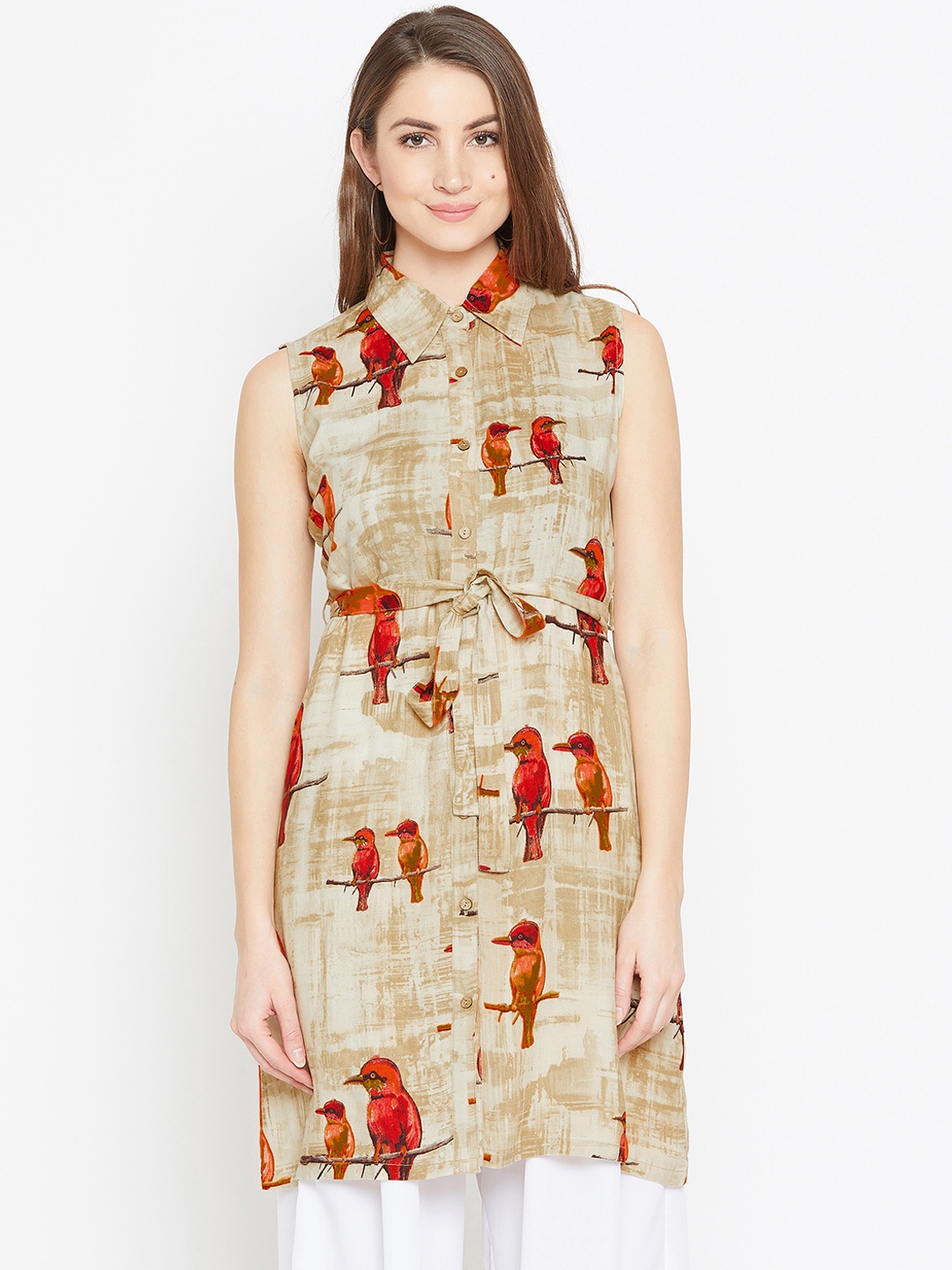 

Bitterlime Beige & Red Printed Tunic