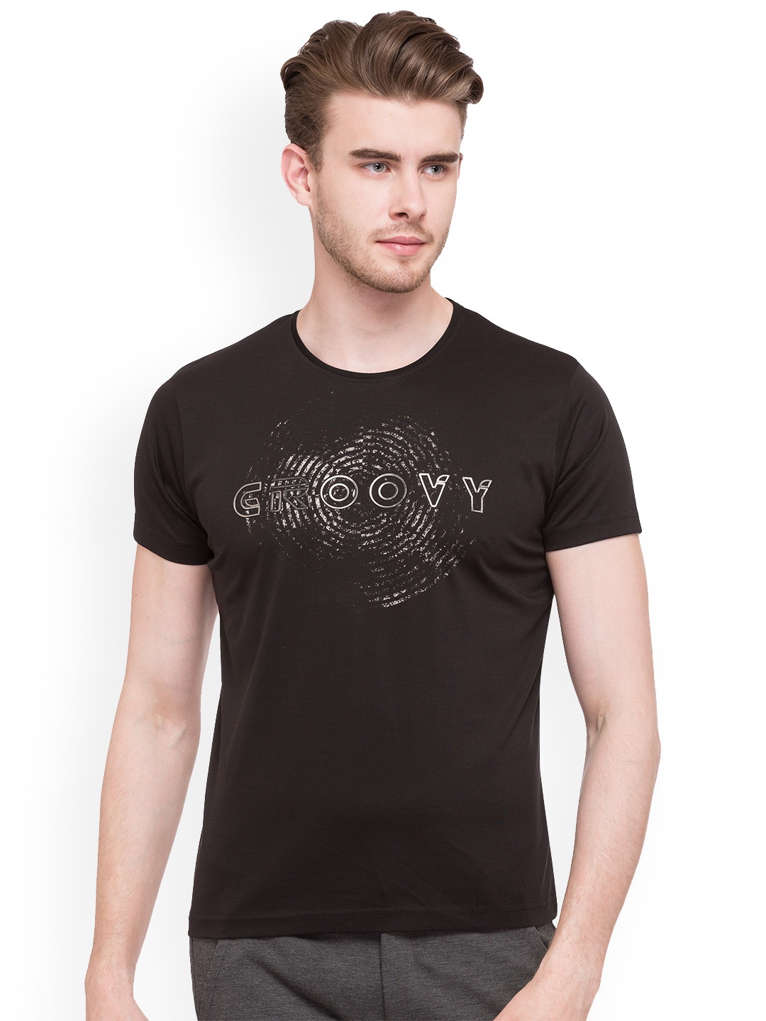 

Status Quo Men Black Printed Round Neck Pure Cotton T-shirt