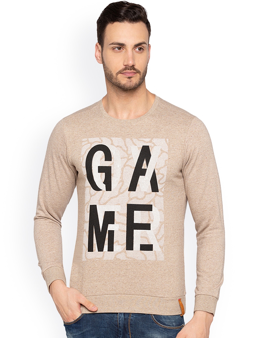 

Status Quo Men Beige Printed Sweatshirt