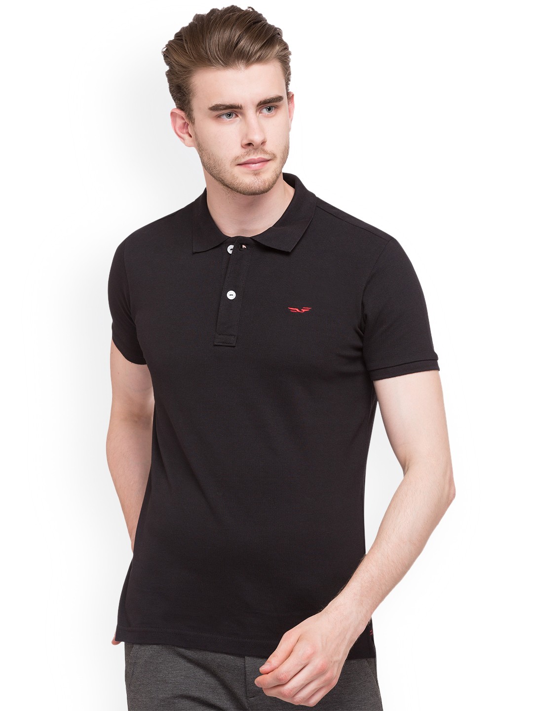 

Status Quo Men Black Solid Slim Fit Polo Collar Pure Cotton T-shirt