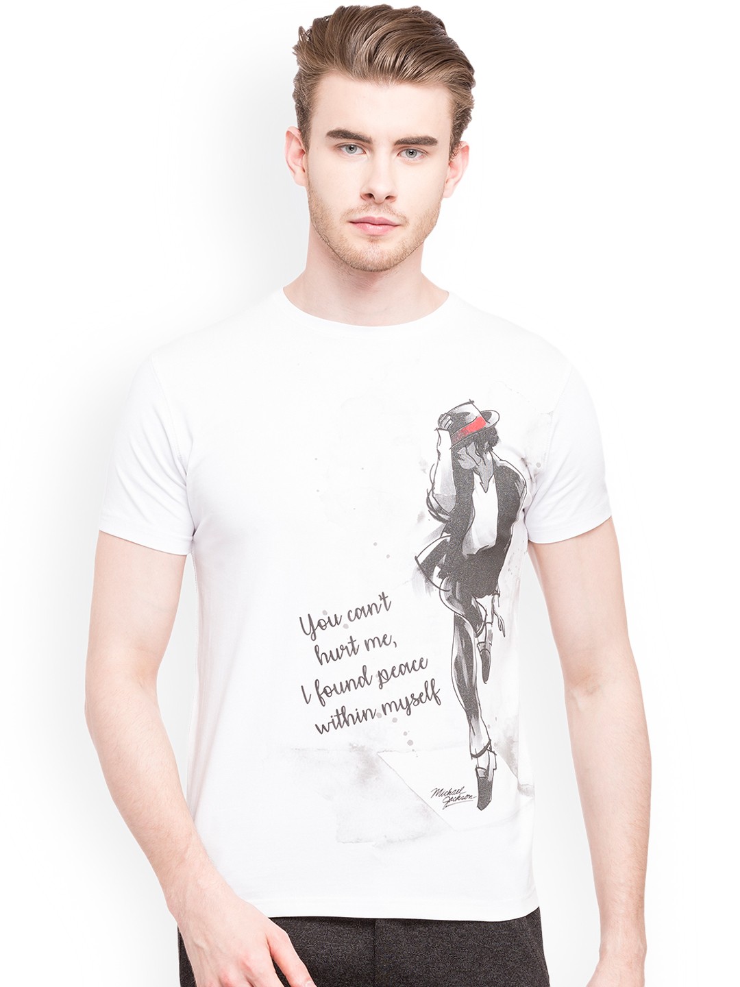 

Status Quo Men White Printed Round Neck Pure Cotton T-shirt