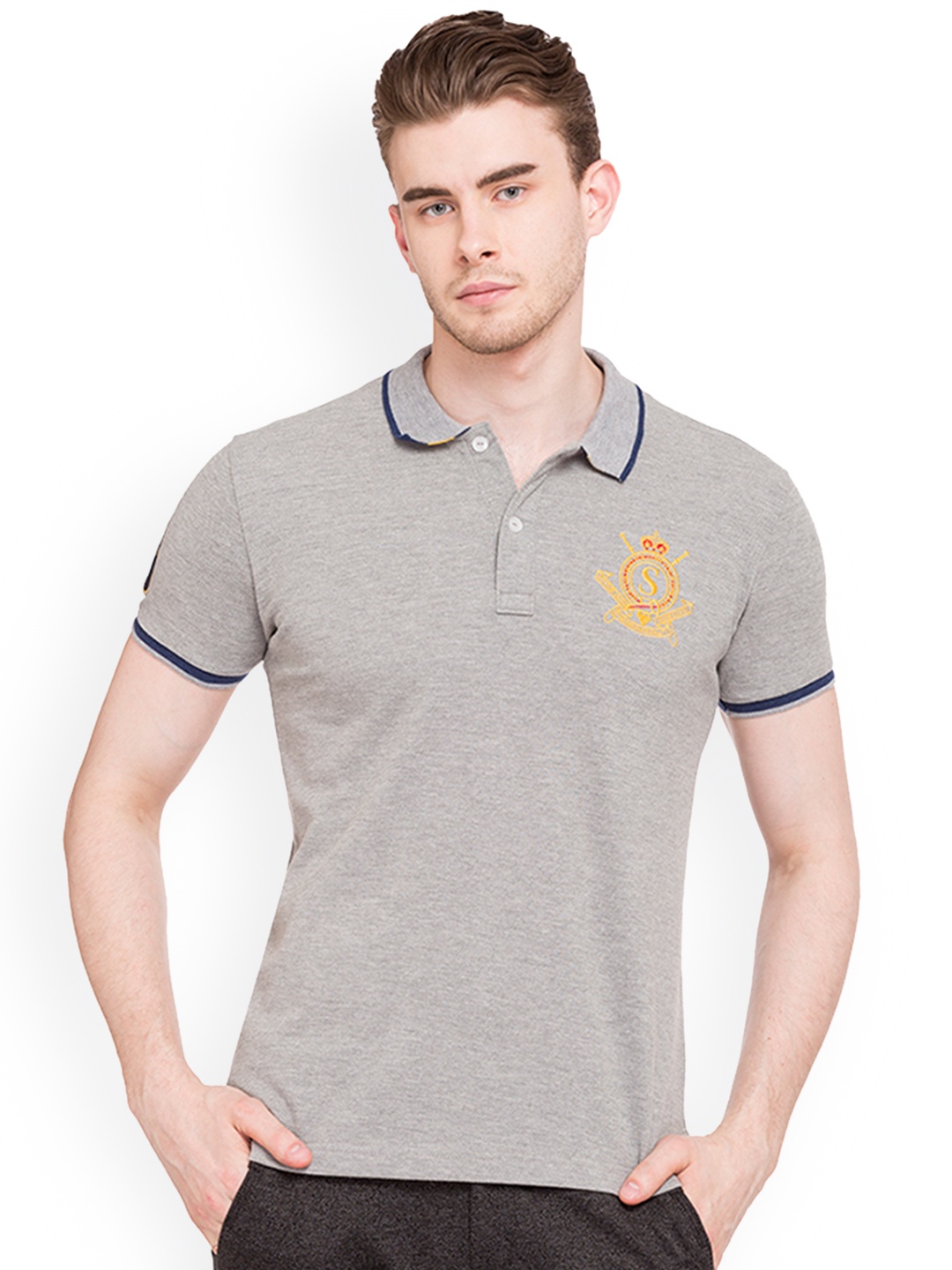 

Status Quo Men Grey Solid Polo Collar Pure Cotton T-shirt