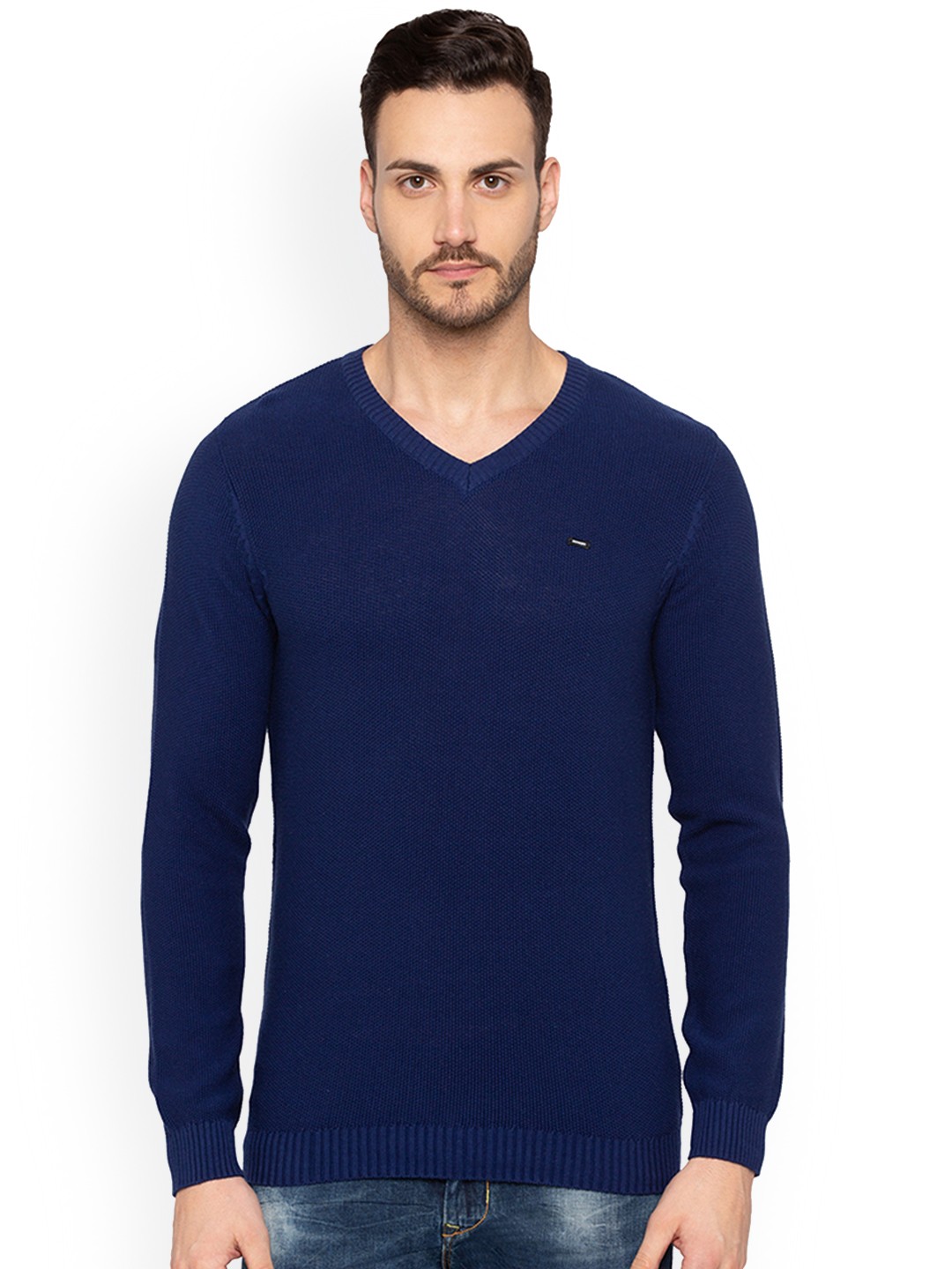

Status Quo Men Navy Blue Solid Pullover