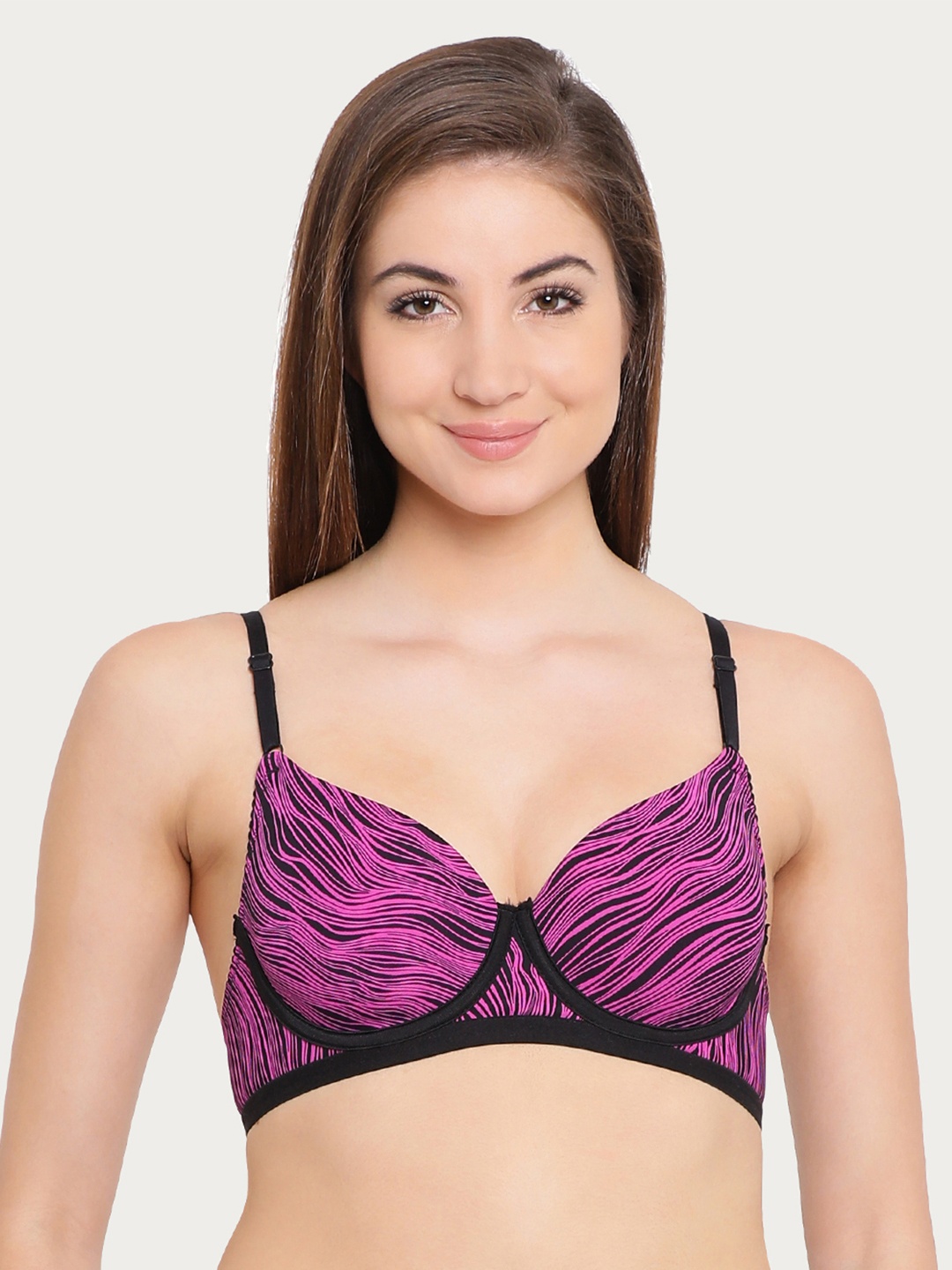 

Clovia Padded Underwired Printed Push Up T-Shirt Bra, Black