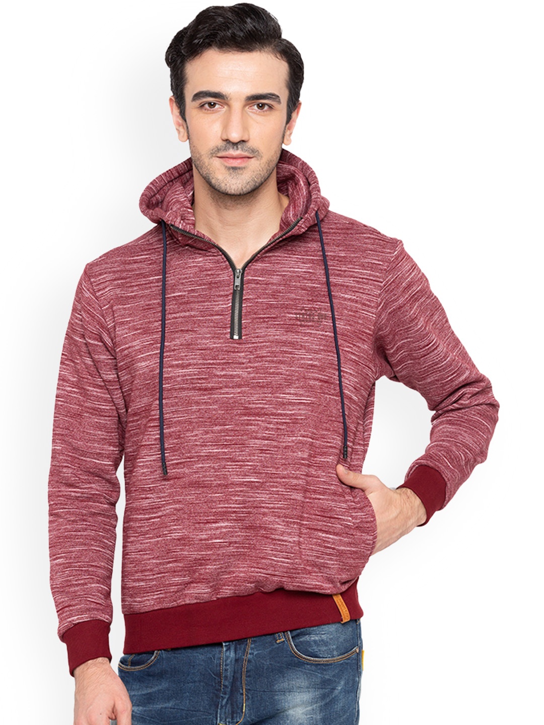 

Status Quo Men Maroon Self Design Slim Fit Hooded Sweatshirt