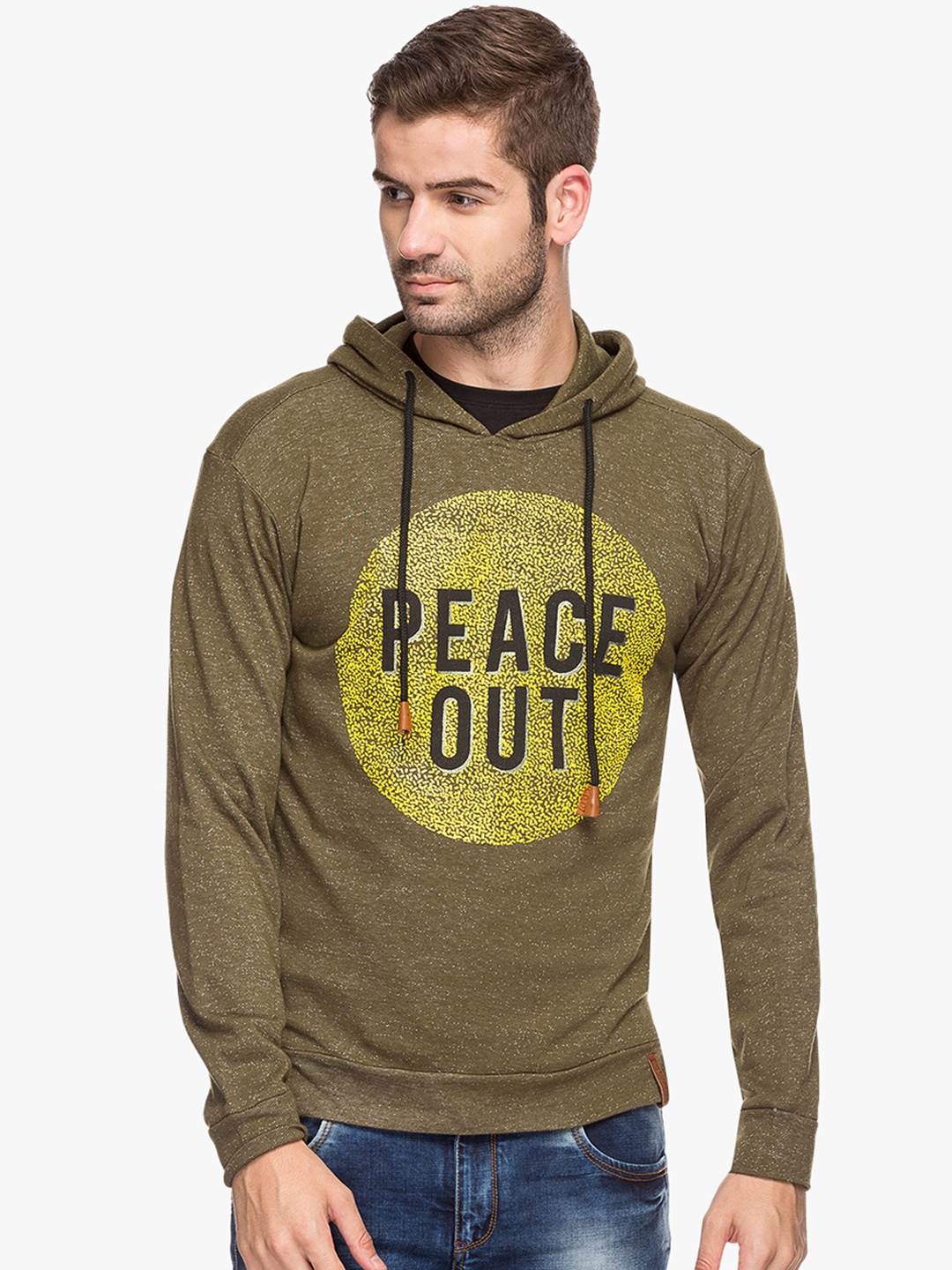 

Status Quo Men Green Printed Slim Fit Hooded Sweatshirt