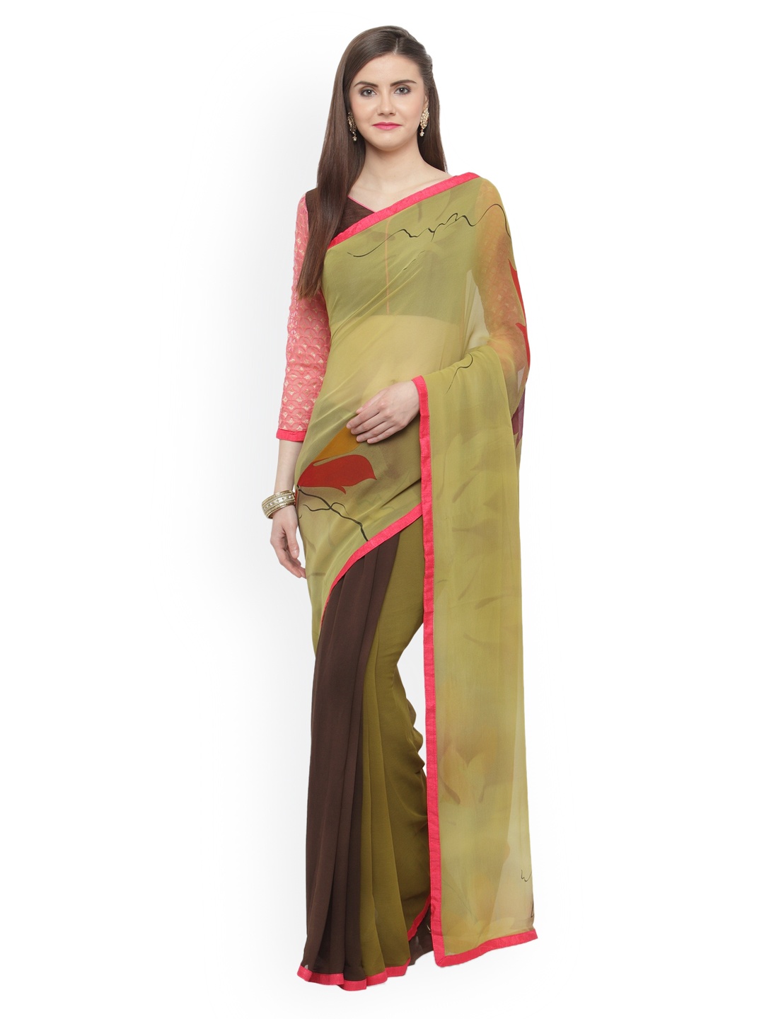 Shaily Green Printed Pure Georgette Saree