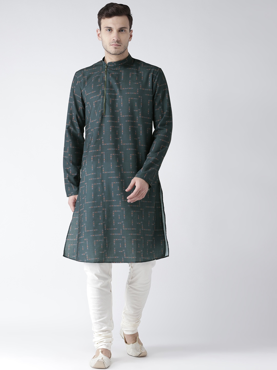

KISAH Men Green Printed Kurta with Churidar
