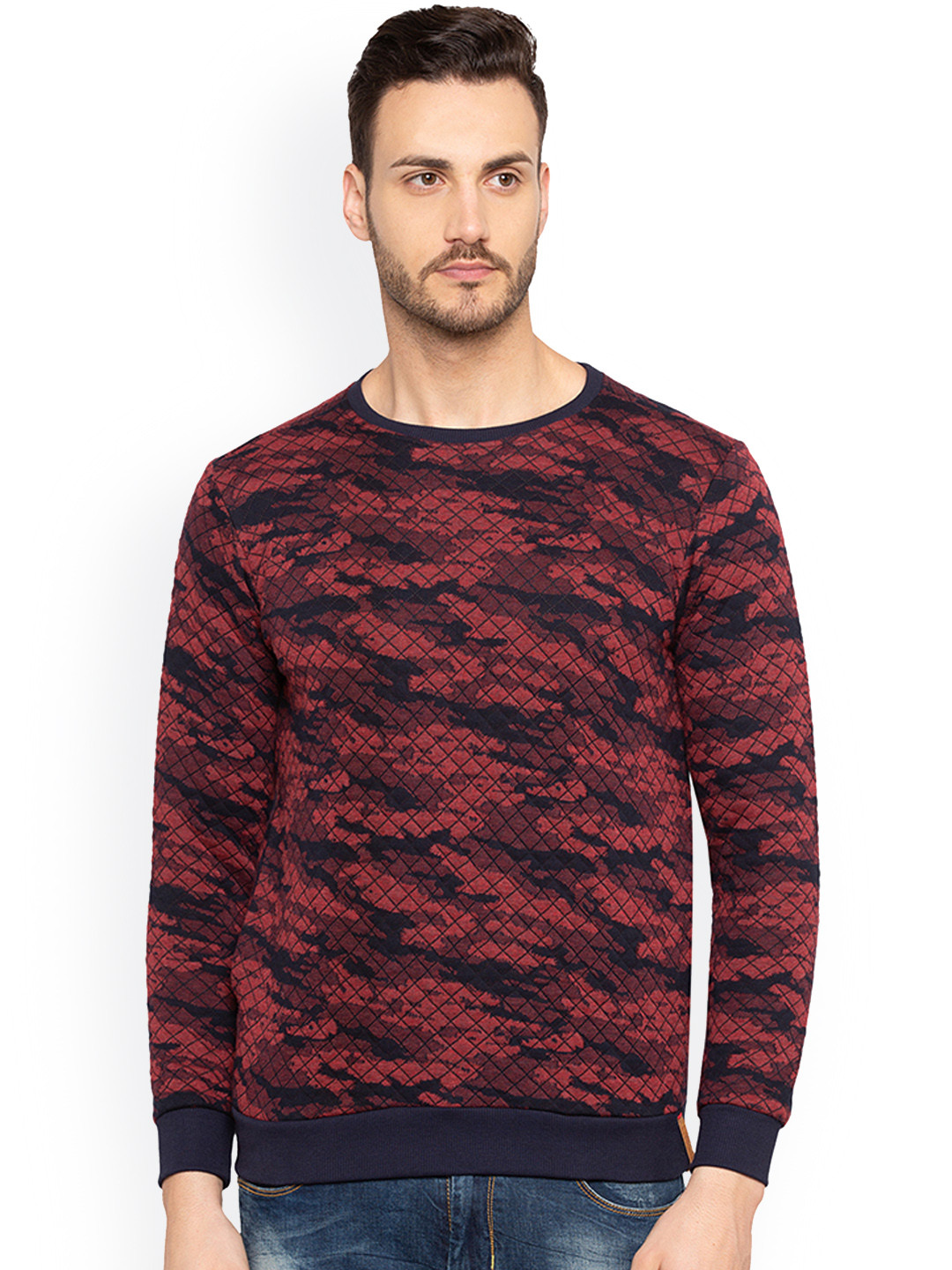 

Status Quo Men Maroon & Black Slim Fit Printed Sweatshirt