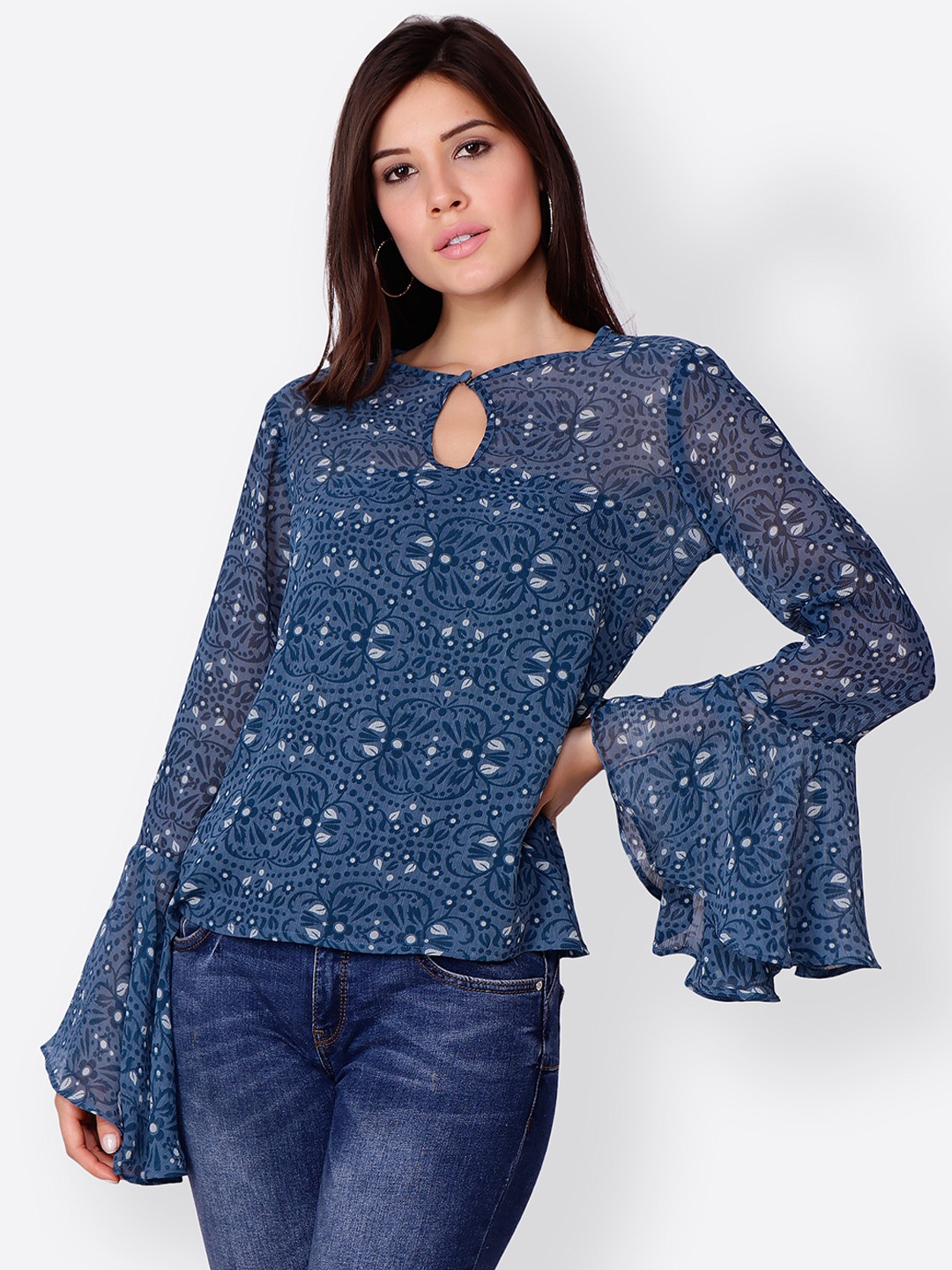

Cation Women Teal Printed A-Line Top