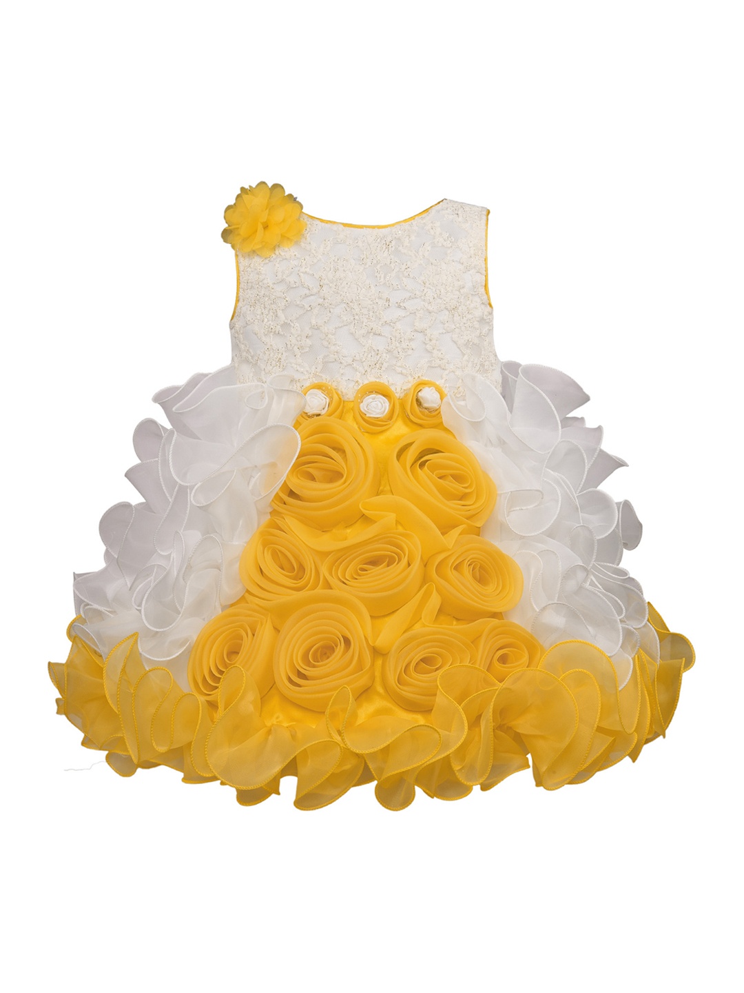 

Wish Karo Girls Yellow Self Design Fit and Flare Dress