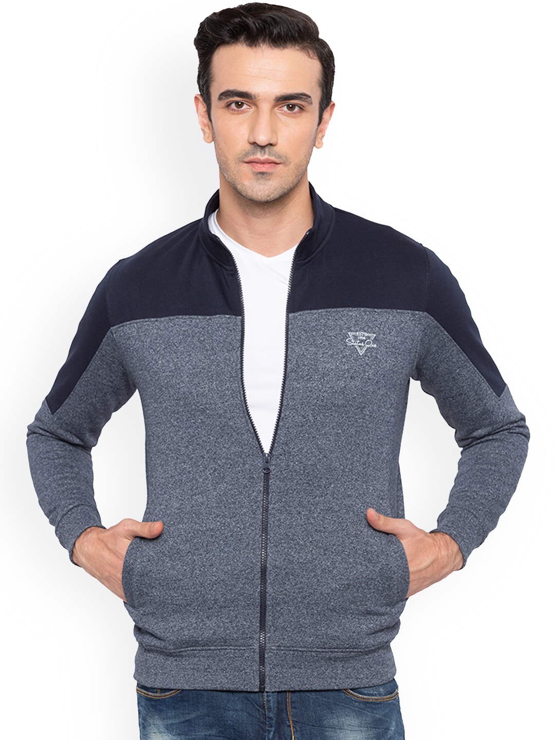 

Status Quo Men Navy Blue Colourblocked Sweatshirt