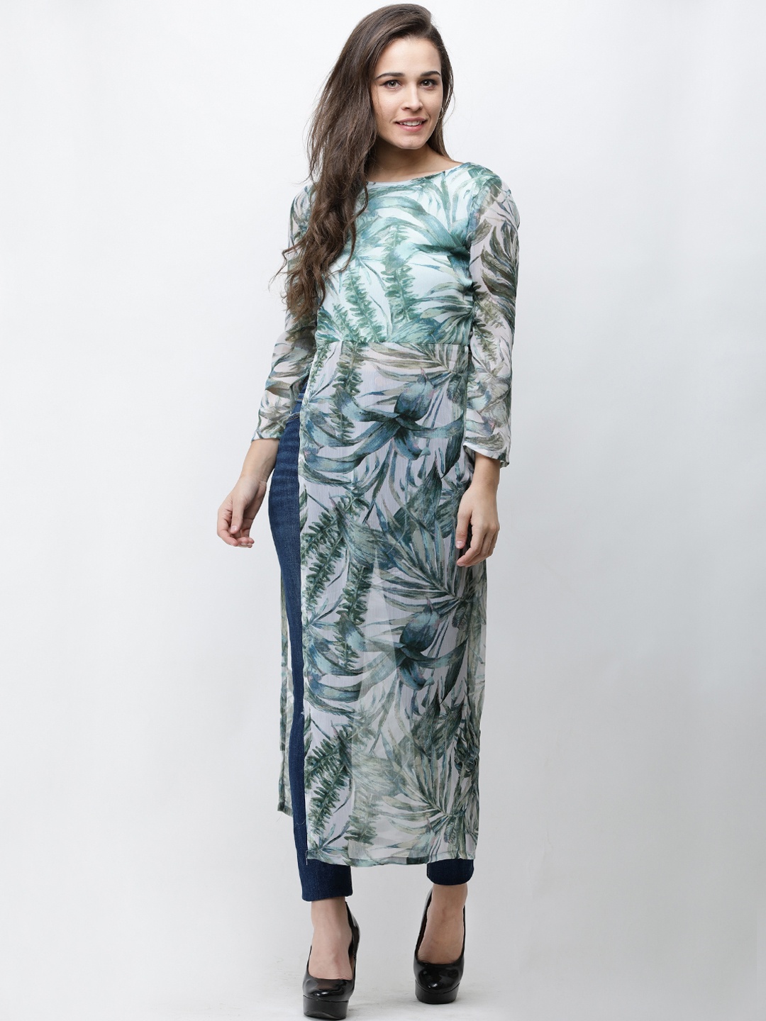 

Cation White & Blue Printed Longline Tunic