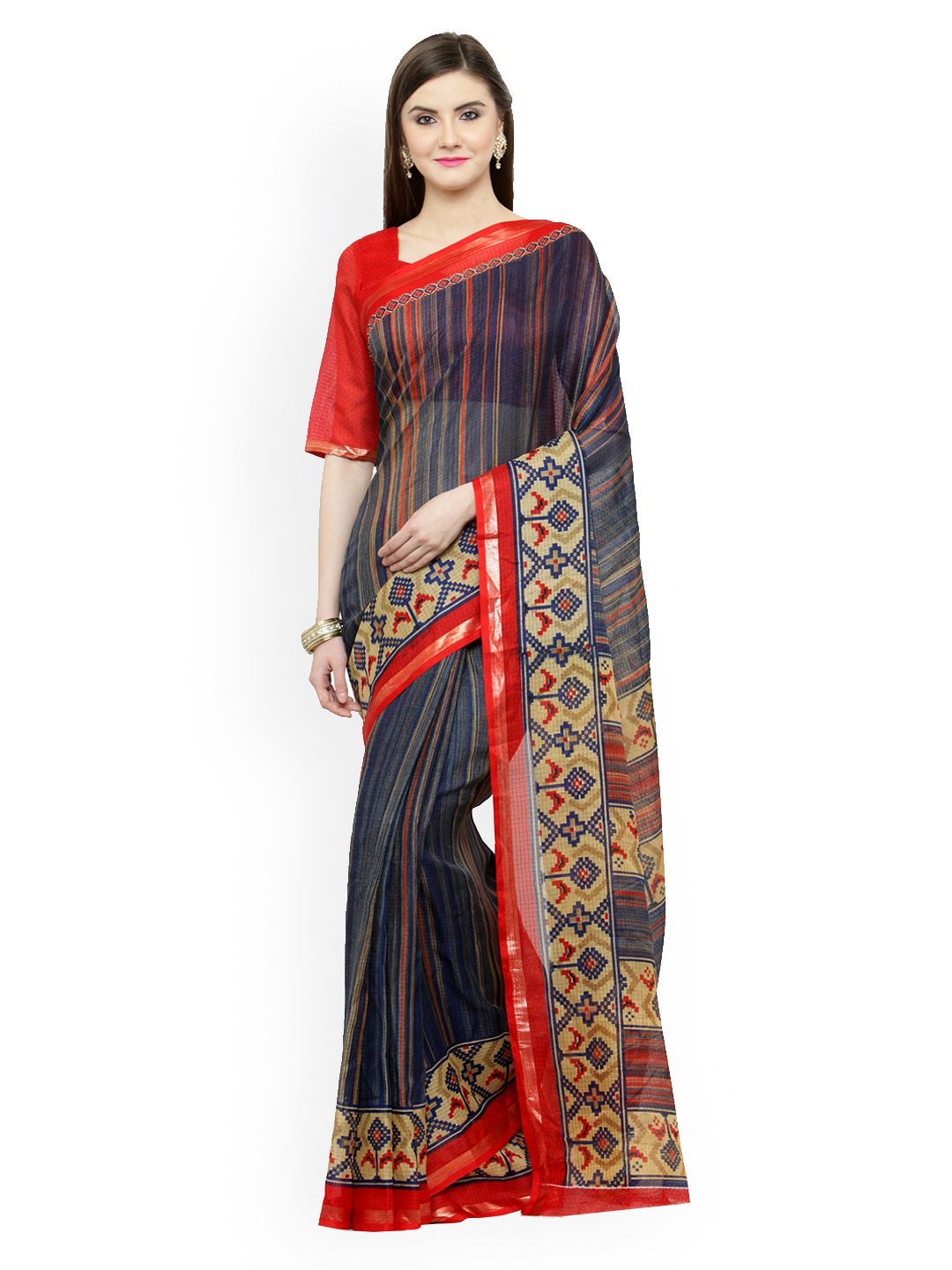 

Shaily Charcoal Grey Striped Silk Cotton Saree