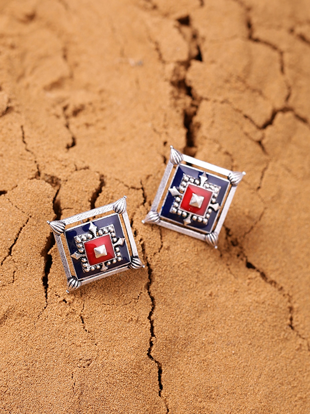 Voylla Women Silver-Toned Square Studs