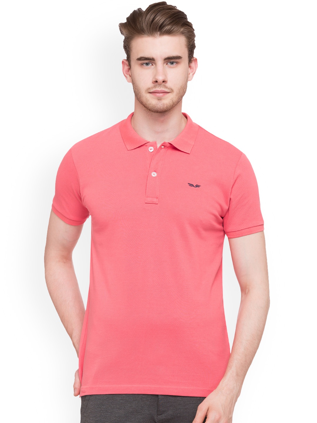 

Status Quo Men Pink Solid Polo Collar Slim Fit Pure Cotton T-shirt