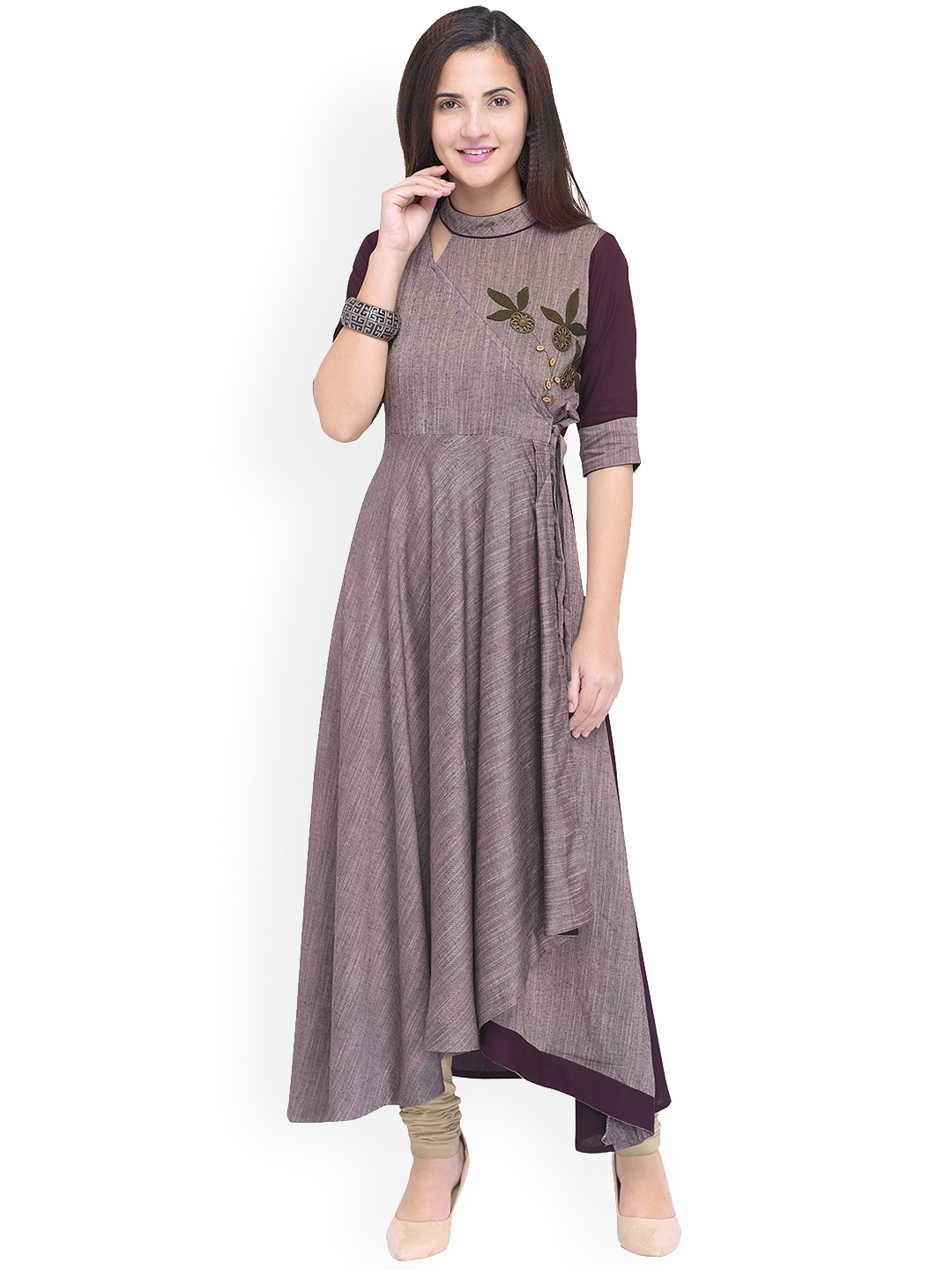 

Kvsfab Women Grey & Burgundy Solid A-Line Kurta