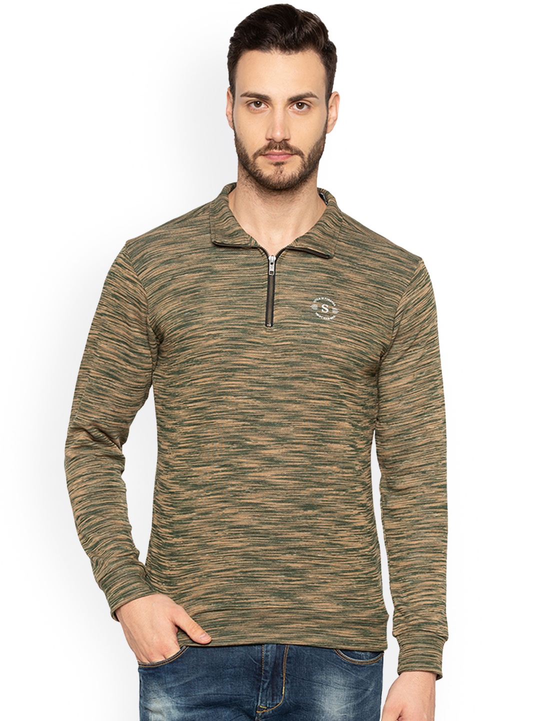 

Status Quo Men Green & Brown Solid Sweatshirt