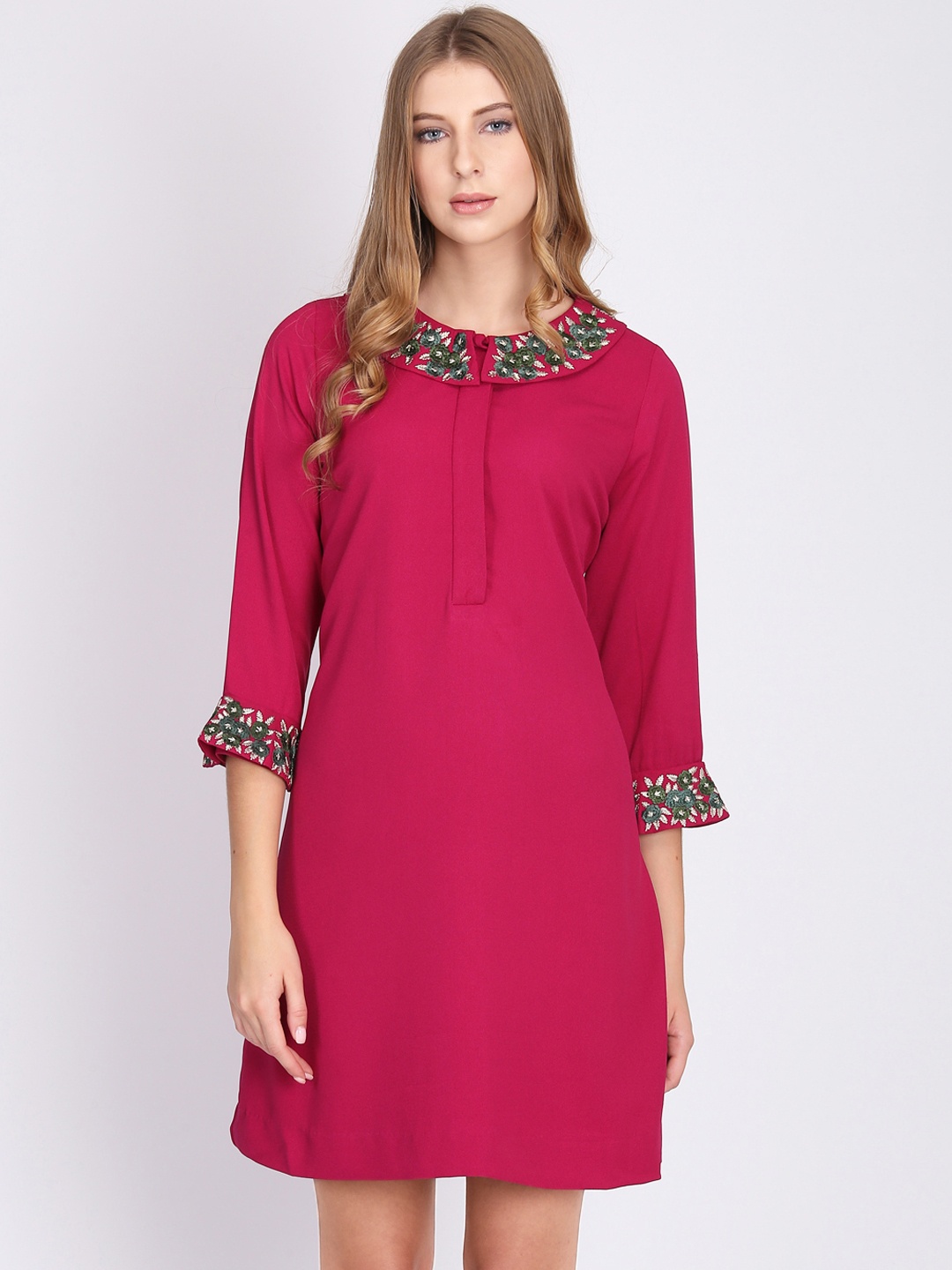 

NIZA Women Magenta Solid Fit and Flare Dress