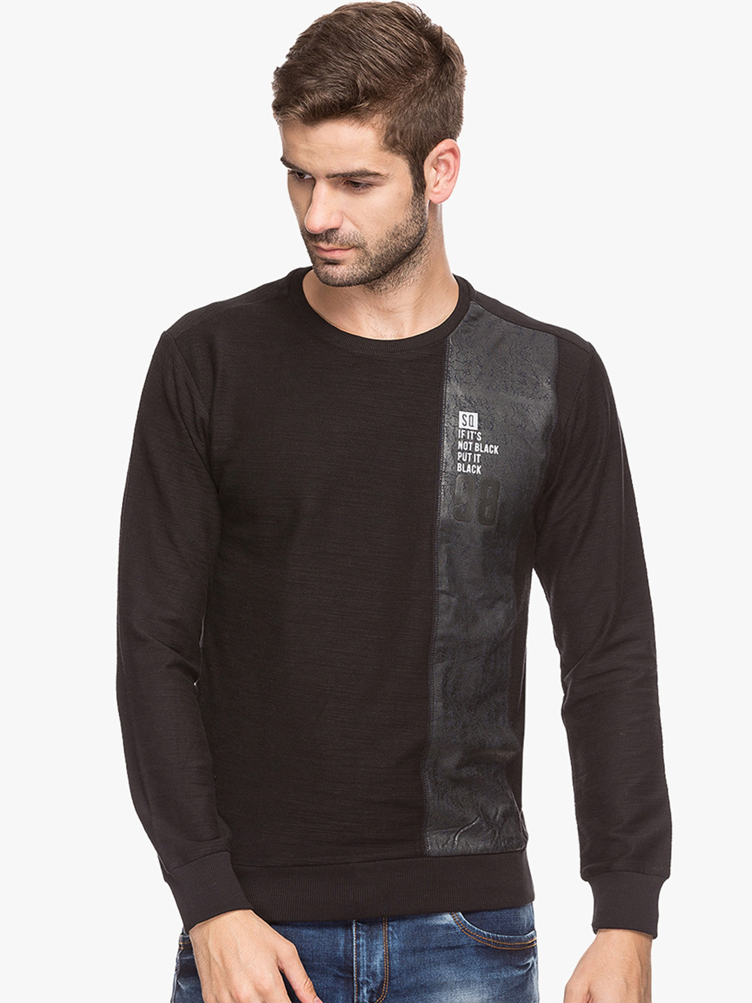 

Status Quo Men Black Slim Fit Printed Sweatshirt
