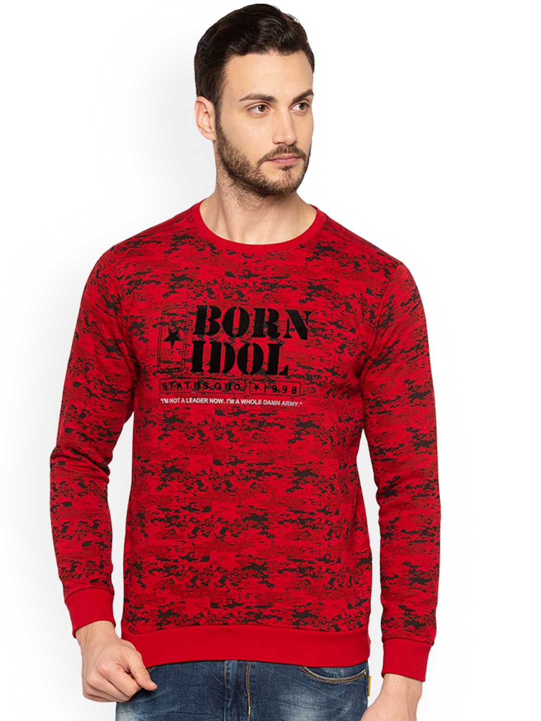 

Status Quo Men Red Printed Sweatshirt