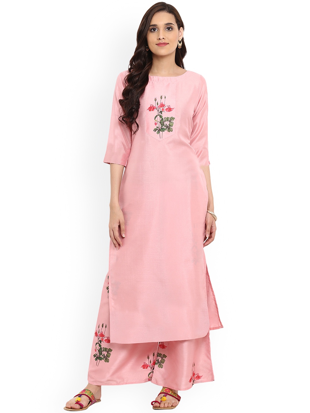 

ZIYAA Women Pink Digital Print Yoke Design Straight Kurta
