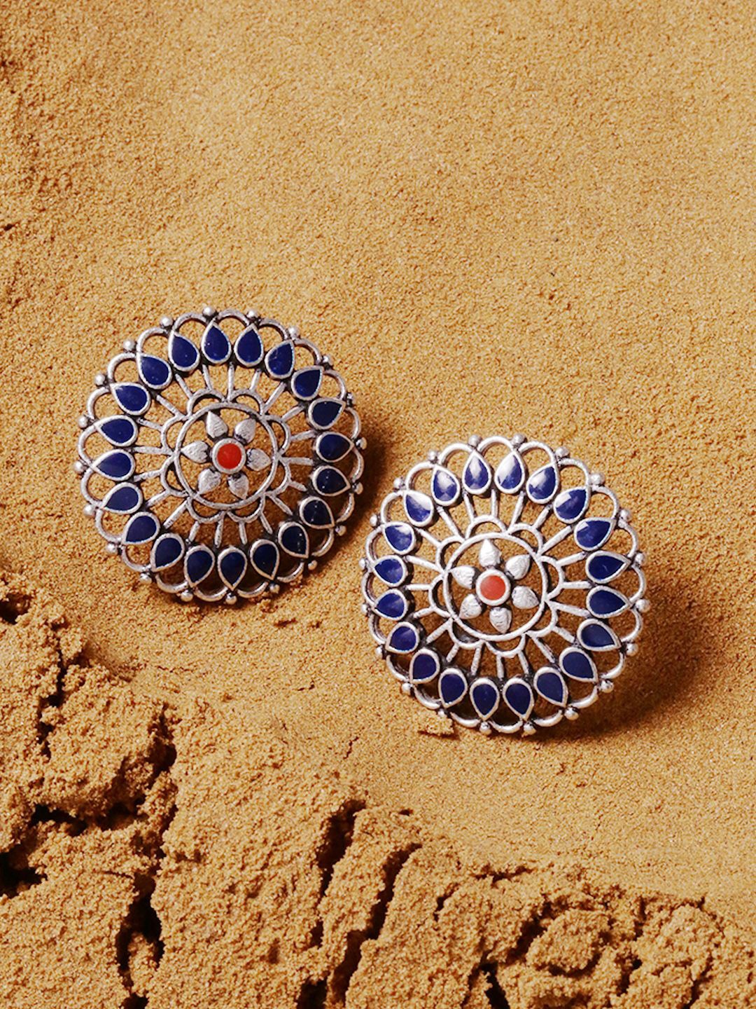 

Voylla Silver-Toned Teardrop Shaped Studs