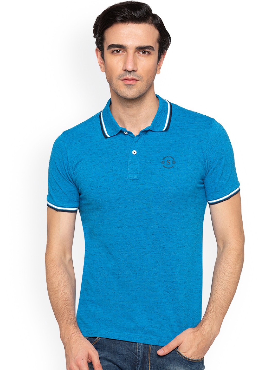 

Status Quo Men Blue Solid Polo Collar Pure Cotton T-shirt