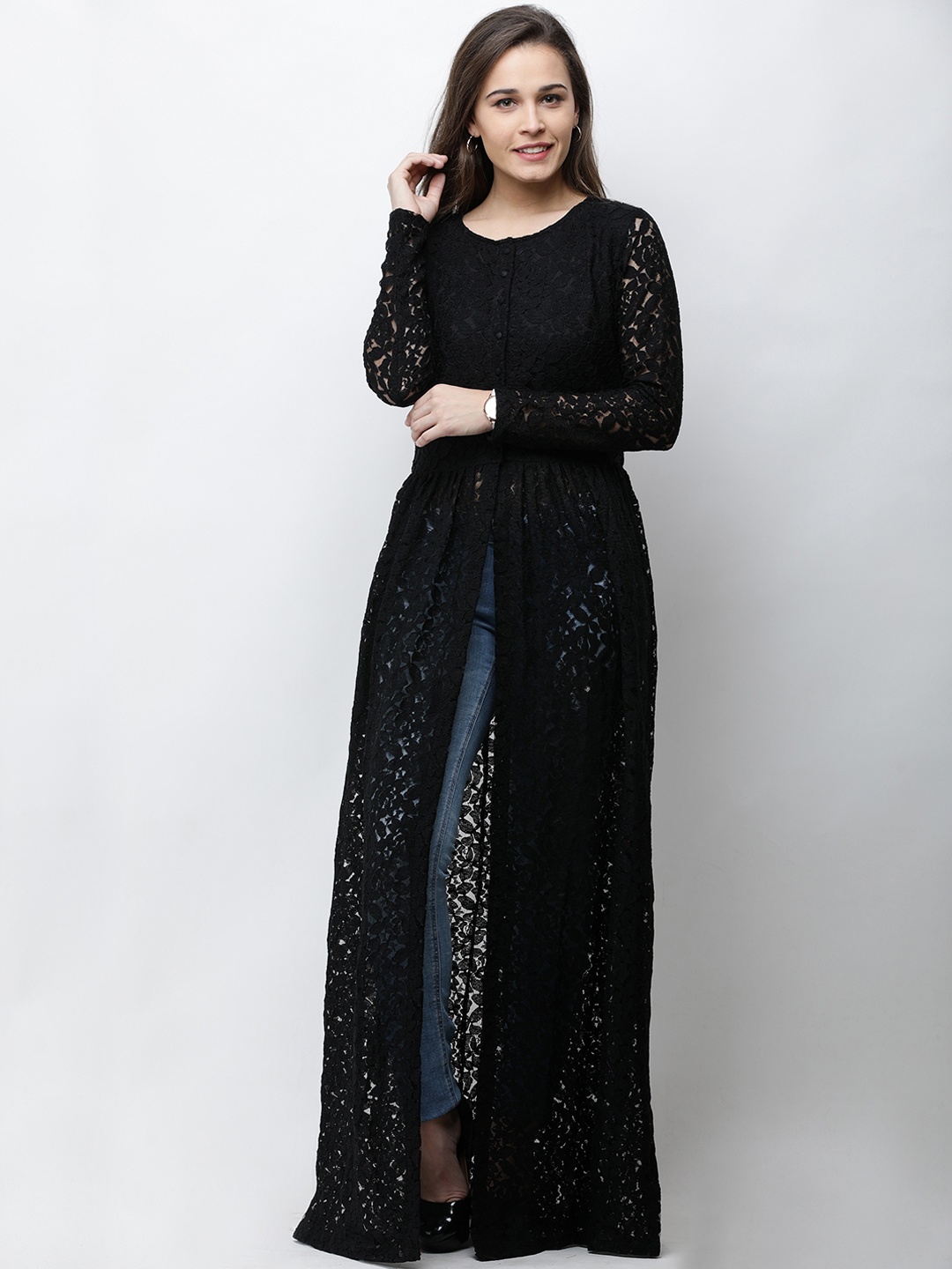 

Cation Black Self Design Longline Tunic