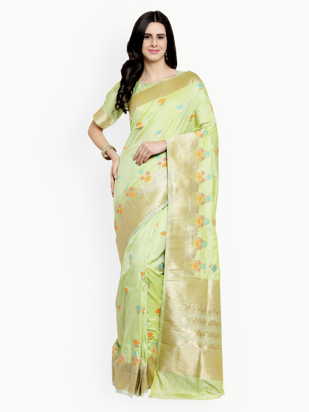 

Shaily Lime Green Pure Silk Woven Design Banarasi Saree