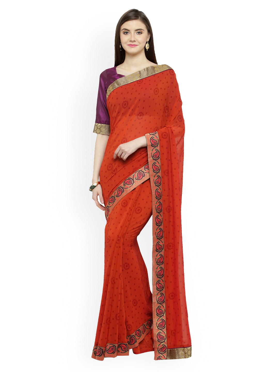 

Shaily Red Printed Pure Georgette Saree