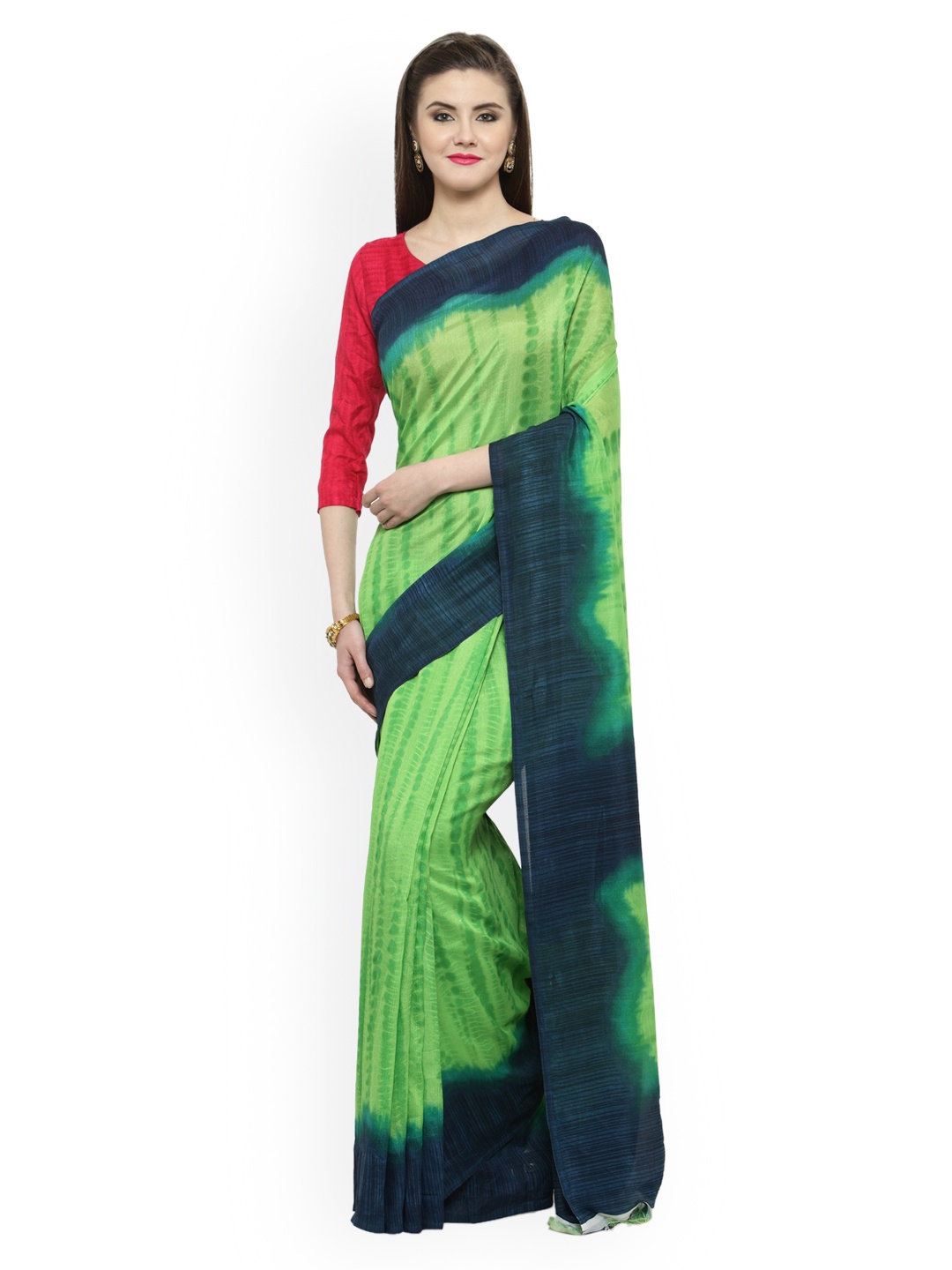

Shaily Green & Blue Silk Cotton Printed Saree