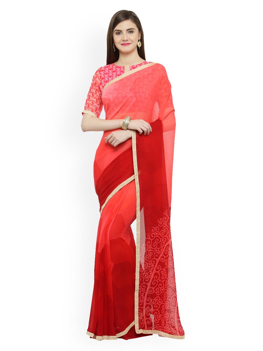 

Shaily Pink Printed Pure Georgette Saree