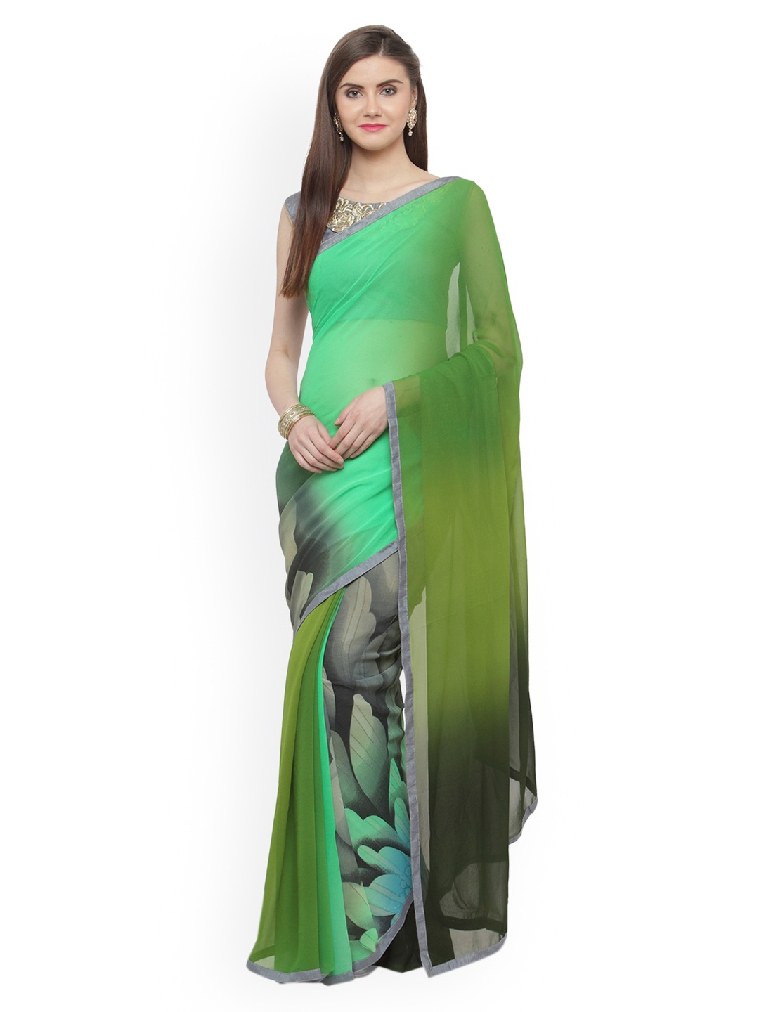 

Shaily Green Printed Pure Georgette Saree