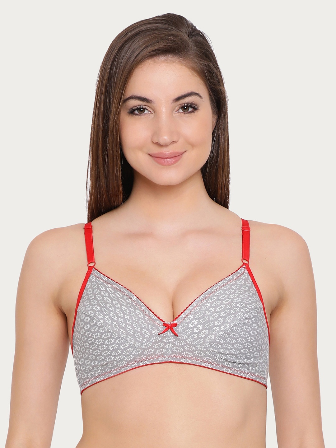 

Clovia Cotton Non-Padded Non-Wired Printed Bra, Grey