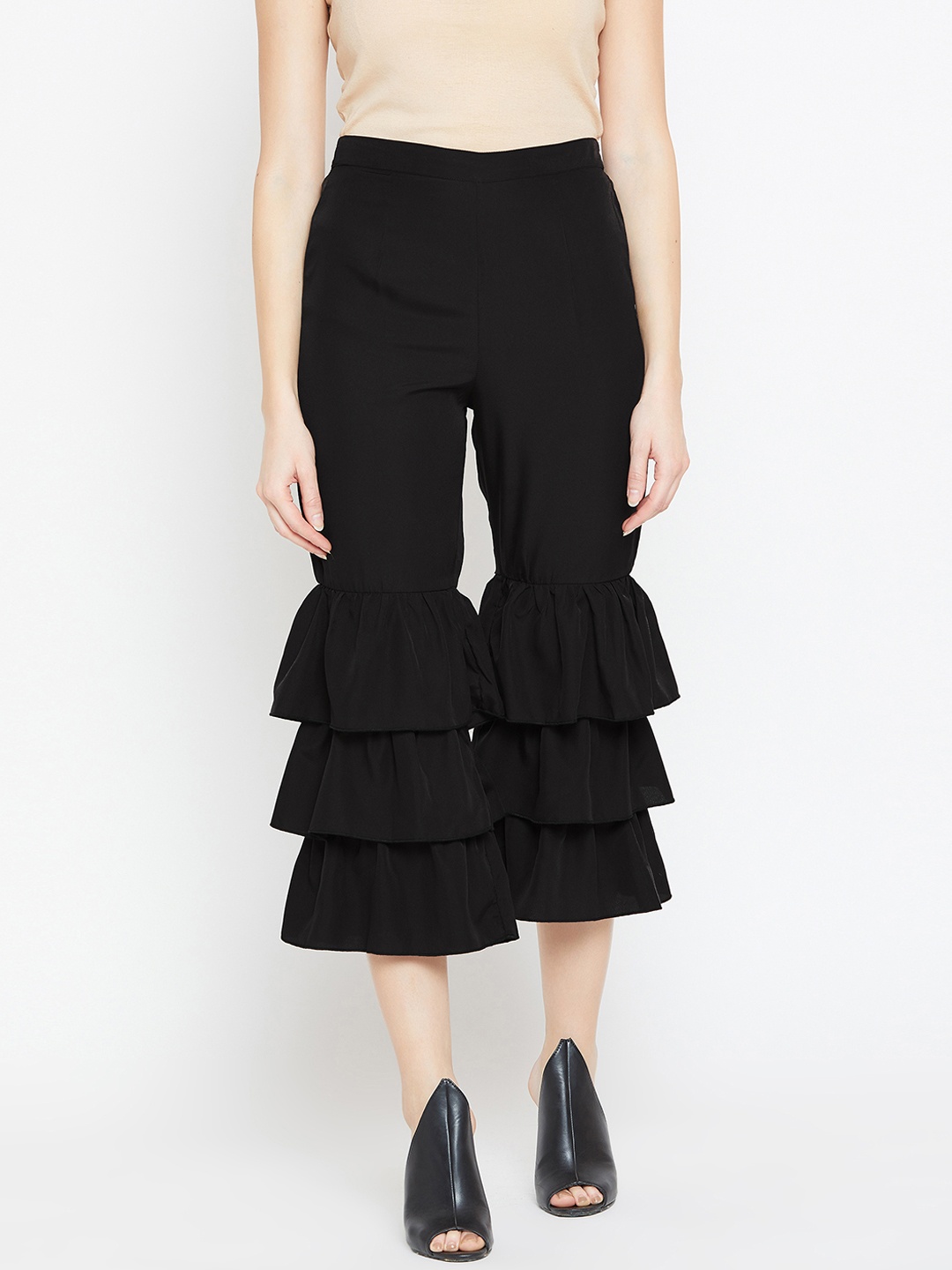 Bitterlime Women Black Loose Fit Solid Culottes