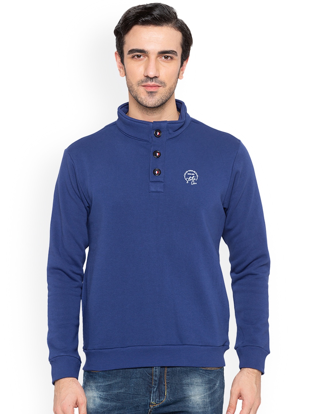 

Status Quo Men Blue Slim Fit Solid Sweatshirt