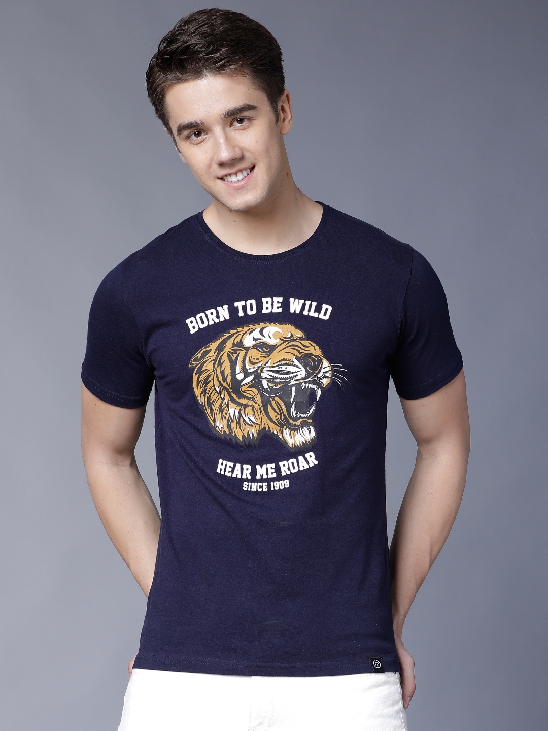

LOCOMOTIVE Men Navy Blue Printed Round Neck T-shirt