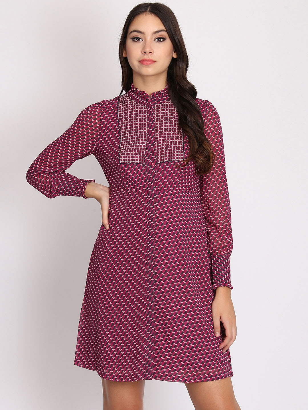 

NIZA Women Purple Printed Fit and Flare Dress
