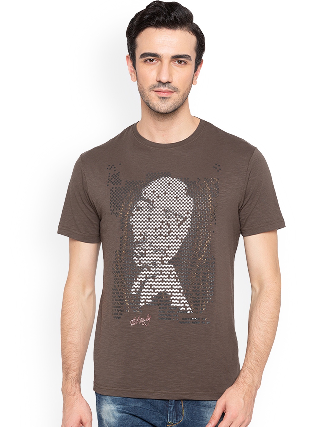 

Status Quo Men Olive Green Printed Round Neck Pure Cotton T-shirt
