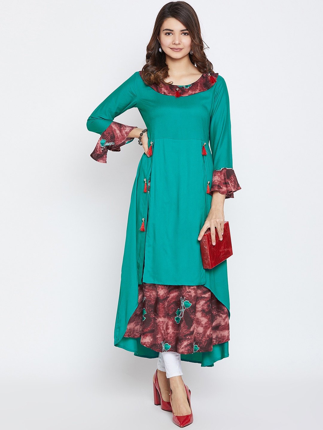 

AgrohA Women Green Printed A-Line Kurta